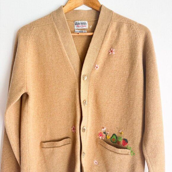 Vintage Harry Rosen by Alan Paine Lambswool Floral Embroidered Cardigan S - Picture 4 of 11